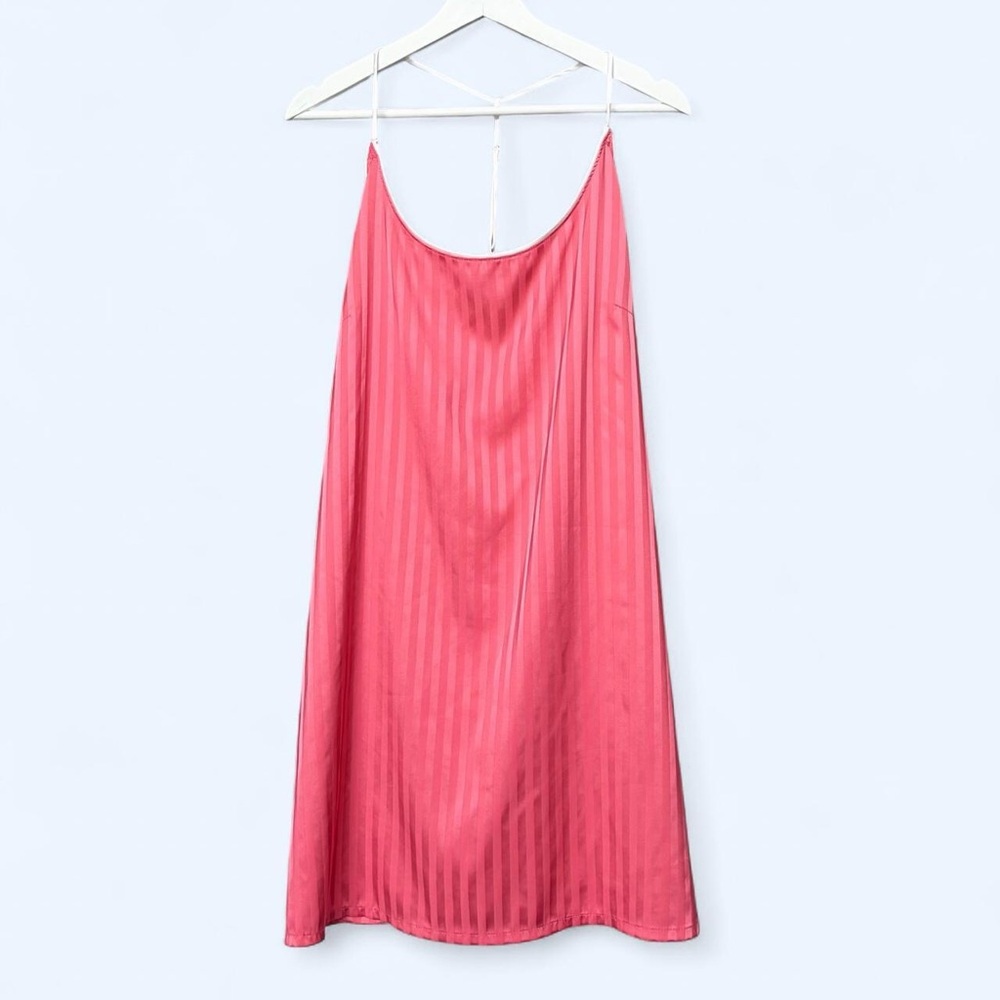 Elegant Pink Satin Striped Slip Style Nightgown / Chemise Size XL